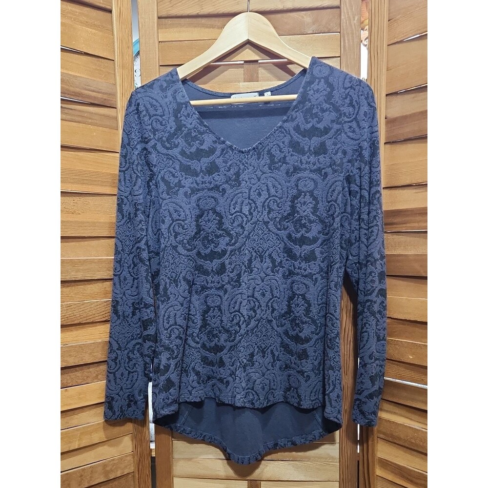 Habitat Navy Blue Black Women S Baroque Print Tunic Shirt Long Sleeve Jacquard